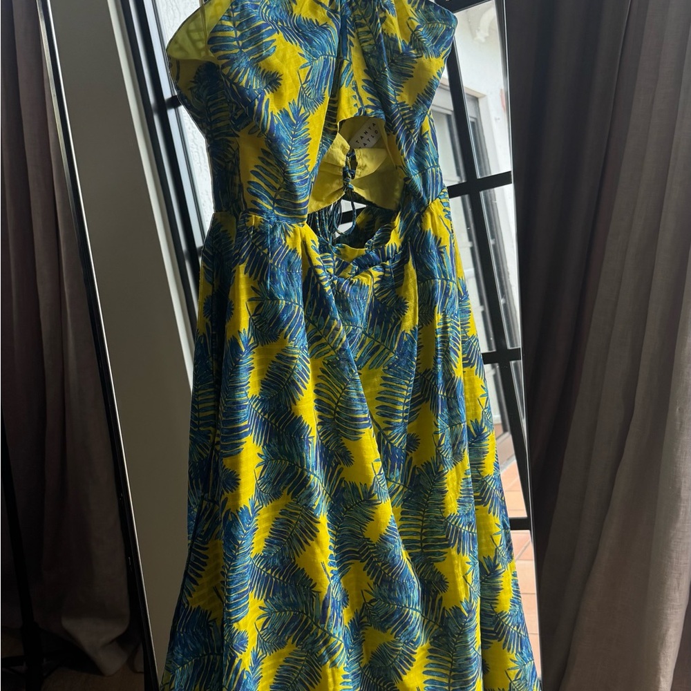 Tanya Taylor Yellow and Blue Midi Dress